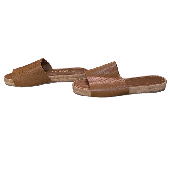 LN Kaanas Tan Embossed Leather Espadrille Slides Sandals - 7 - Picture 4 of 12